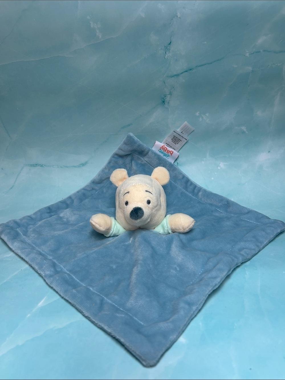 Disney Baby Winnie The Pooh Lovey Security Blanket Baby Blue Plush Toy